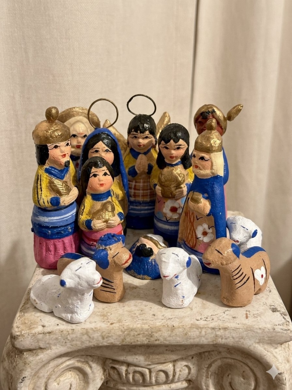 Vintage Mexican Folk Art Clay Nativity Scene Miniature Hand Painted Christmas
